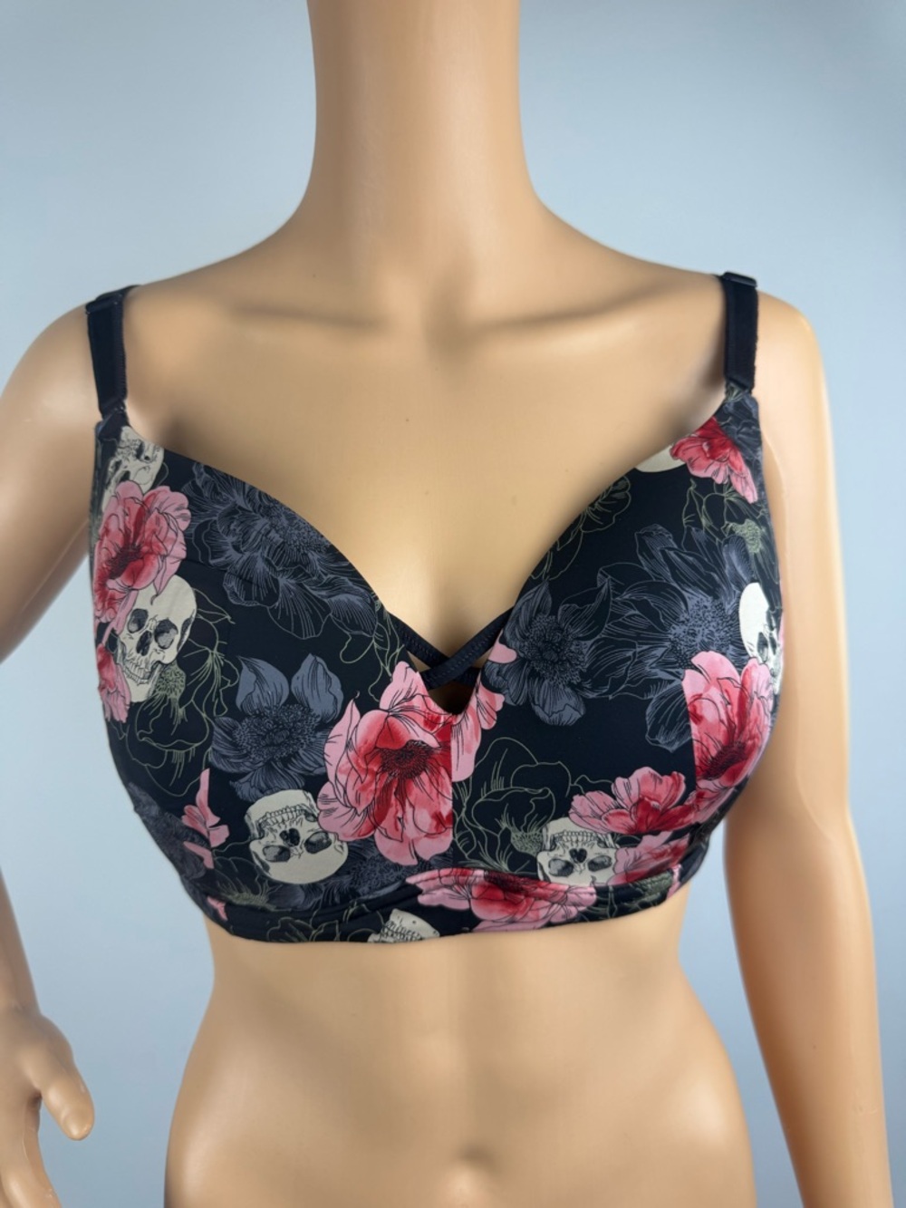 Torrid Curve 42D Skull Floral Goth Print Bra Padded No Underwire